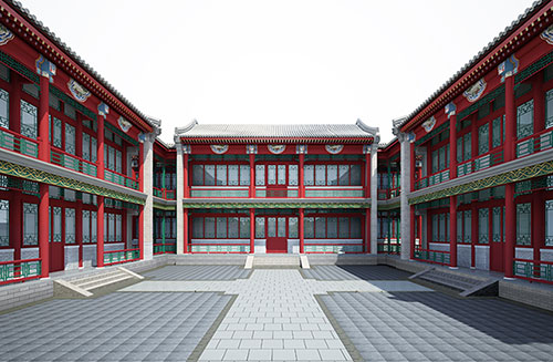 西藏北京四合院设计古建筑鸟瞰图展示