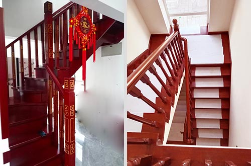 西藏自建别墅中式实木楼梯全屋定制设计效果图